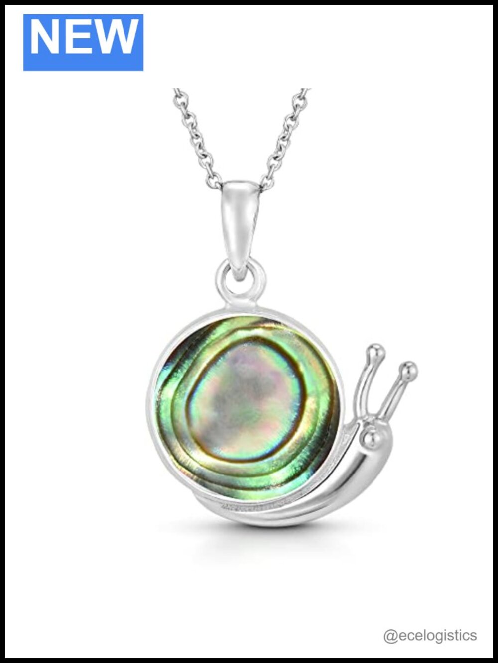 Sterling Silver Abalone Snail Pendant Necklace 18in Cable Chain